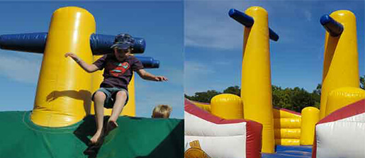 Opblaasbare spelen op camping Le Lac des Varennes in de Sarthe