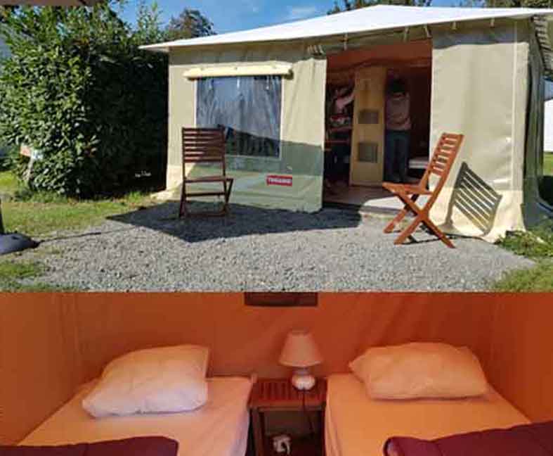 Tente caraïbe en location au camping le Lac des Varennes à Marçon en Pays de la Loire. Confort et simplicité